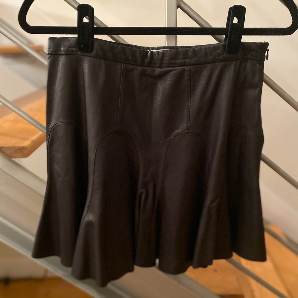 10 Crosby Derek Lam black leather mini tulip skirt